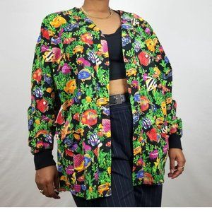 Plus Size Green Scrubs Aquarium Fish Nature Long Sleeve Scrub Jacket Cas…